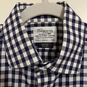 T.M. Lewin slim fit navy gingham dress shirt